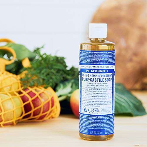 Dr. Bronner’s - Pure-Castile Liquid Soap (Peppermint, 16 ounce) - Made with Organic Oils, 18-in-1 Uses: Face, Body, Hair, Laundry, Pets and Dishes, Concentrated, Vegan, Non-GMO