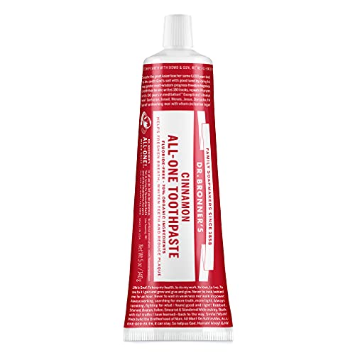 Dr. Bronner’s - All-One Toothpaste, Cinnamon, 5 Ounce - 70% Organic Ingredients, Natural and Effective, Fluoride-Free, SLS-Free, Helps Freshen Breath, Reduce Plaque, Whiten Teeth, Vegan