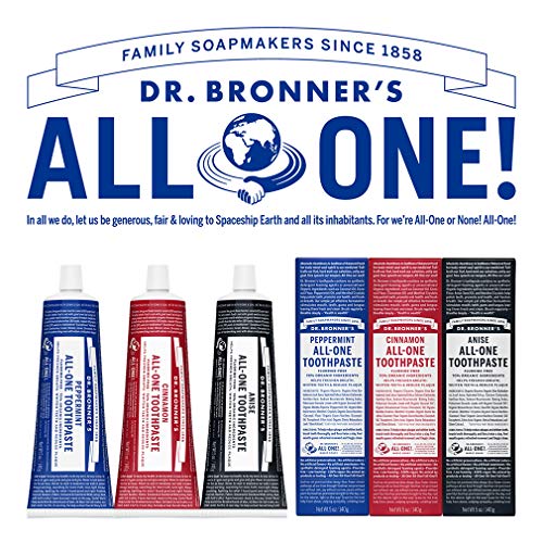 Dr. Bronner’s - All-One Toothpaste, Cinnamon, 5 Ounce - 70% Organic Ingredients, Natural and Effective, Fluoride-Free, SLS-Free, Helps Freshen Breath, Reduce Plaque, Whiten Teeth, Vegan