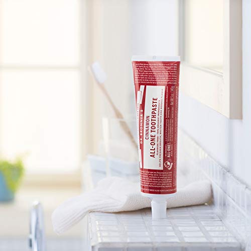 Dr. Bronner’s - All-One Toothpaste, Cinnamon, 5 Ounce - 70% Organic Ingredients, Natural and Effective, Fluoride-Free, SLS-Free, Helps Freshen Breath, Reduce Plaque, Whiten Teeth, Vegan