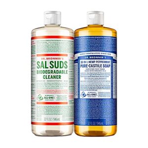 dr. bronner’s – variety pack: pure-castile liquid soap (peppermint, 32 oz) & sal suds biodegradable cleaner (32 oz) – organic, non-gmo, vegan, cruelty-free | 2 count