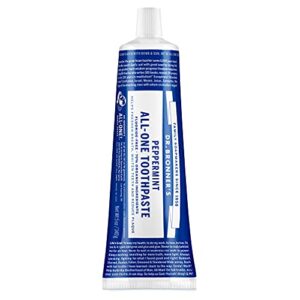 dr. bronner’s – all-one toothpaste (peppermint, 5 ounce) – 70% organic ingredients, natural and effective, fluoride-free, sls-free, helps freshen breath, reduce plaque, whiten teeth, vegan