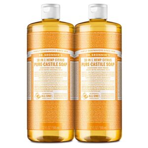 dr. bronner’s – pure-castile liquid soap (citrus, 32 ounce, 2-pack) – made with organic oils, 18-in-1 uses: face, body, hair, laundry, pets and dishes, concentrated, vegan, non-gmo