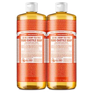 dr. bronner’s – pure-castile liquid soap (tea tree, 32 ounce, 2-pack) – made with organic oils, 18-in-1 uses: acne-prone skin, dandruff, laundry, pets and dishes, concentrated, vegan