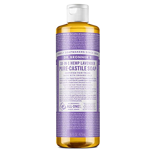 Dr. Bronner’s - Pure-Castile Liquid Soap (Lavender, 16 ounce) - Made with Organic Oils, 18-in-1 Uses: Face, Body, Hair, Laundry, Pets & Dishes, Concentrated, Vegan, Non-GMO