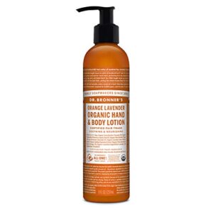 dr. bronner’s – organic lotion (orange lavender, 8 ounce) – body lotion and moisturizer, certified organic, soothing for hands, face and body, highly emollient, nourishes and hydrates, vegan, non-gmo