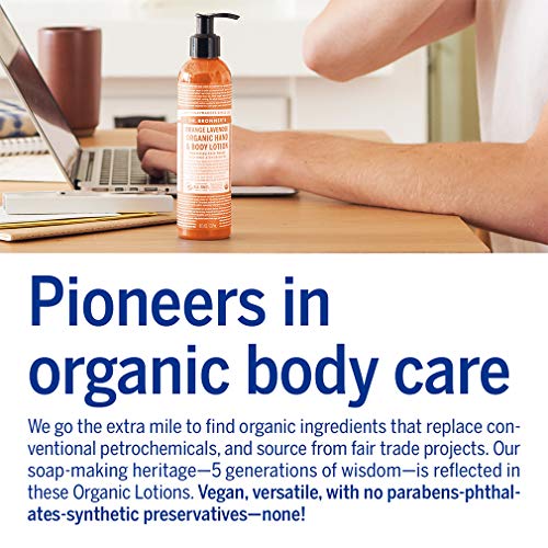 Dr. Bronner's - Organic Lotion (Orange Lavender, 8 Ounce) - Body Lotion and Moisturizer, Certified Organic, Soothing for Hands, Face and Body, Highly Emollient, Nourishes and Hydrates, Vegan, Non-GMO