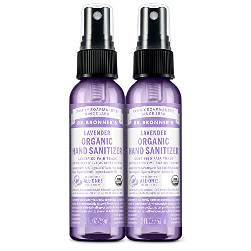 Dr. Bronner's - Organic Hand Sanitizer Spray (Lavender, 2 Ounce, 2-Pack) - Simple and Effective Formula, Cleanses & Sanitizes, No Harsh Chemicals, Moisturizes and Cleans Hands