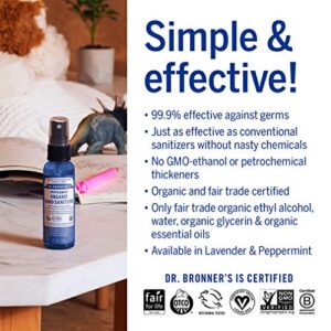 Dr. Bronner's - Organic Hand Sanitizer Spray (Lavender, 2 Ounce, 2-Pack) - Simple and Effective Formula, Cleanses & Sanitizes, No Harsh Chemicals, Moisturizes and Cleans Hands