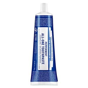 Dr. Bronner’s - All-One Toothpaste (Peppermint, 5 ounce) - 70% Organic Ingredients, Natural and Effective, Fluoride-Free, SLS-Free, Helps Freshen Breath, Reduce Plaque, Whiten Teeth, Vegan