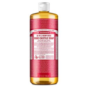 dr. bronner’s – pure-castile liquid soap (rose, 32 ounce) – made with organic oils, 18-in-1 uses: face, body, hair, laundry, pets and dishes, concentrated, vegan, non-gmo