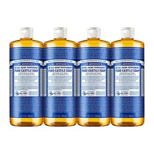 Dr. Bronner's - Pure-Castile Liquid Soap (Peppermint, 32 Ounce, 4-Pack) - Made with Organic Oils, 18-in-1 Uses: Face, Body, Hair, Laundry, Pets & Dishes, Concentrated, Vegan, Non-GMO