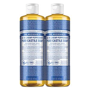 dr. bronner’s pure castile liquid soap made with organic oils, 18-in-1 uses, peppermint, 16 oz (2pack)