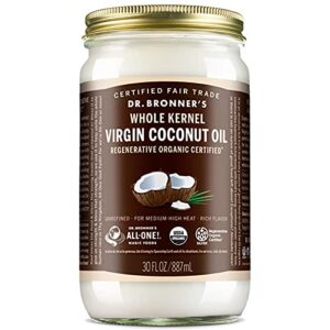 dr. bronner’s – organic virgin coconut oil (whole kernel, 30 ounce) – coconut oil for cooking, baking, hair and body, fair trade, vegan, non-gmo