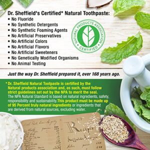 Dr. Sheffield’s Certified Natural Toothpaste (Peppermint) - Great Tasting, Fluoride Free Toothpaste/Freshen Your Breath, Whiten Your Teeth, Reduce Plaque (2-Pack)