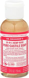 dr. bronner’s – pure-castile liquid soap (rose, 2 ounce) – made with organic oils, 18-in-1 uses: face, body, hair, laundry, pets and dishes, concentrated, vegan, non-gmo