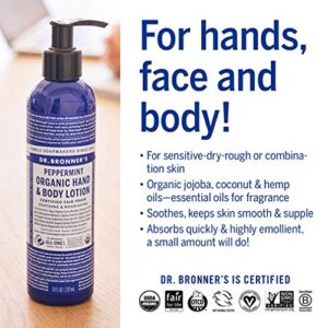 Dr. Bronner's - Organic Lotion (8 oz Variety Pack) Peppermint, Lavender Coconut, Orange Lavender, & Patchouli Lime - Body Lotion & Moisturizer, Certified Organic, Soothing for Hands, Face & Body, Nourishes & Hydrates, Vegan | 4 Count