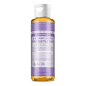 dr. bronner’s – pure-castile liquid soap (lavender, 4 ounce) – made with organic oils, 18-in-1 uses: face, body, hair, laundry, pets and dishes, concentrated, vegan, non-gmo