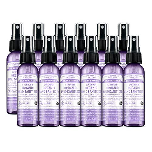 Dr. Bronner's - Organic Hand Sanitizer Spray (Lavender, 2 ounce, 12-Pack) - Simple and Effective Formula, Cleanses & Sanitizes, No Harsh Chemicals, Moisturizes and Cleans Hands