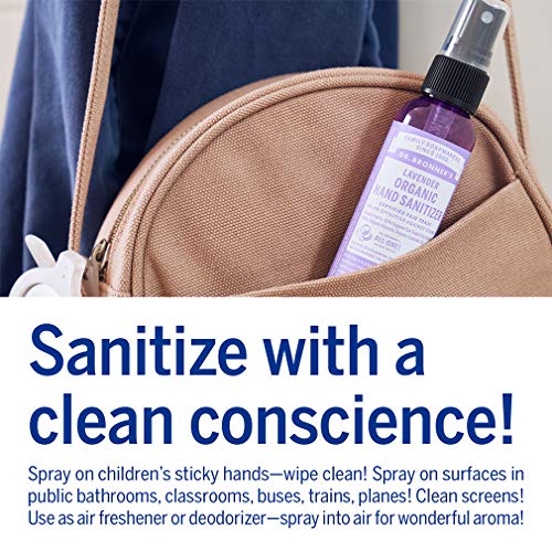 Dr. Bronner's - Organic Hand Sanitizer Spray (Lavender, 2 ounce, 12-Pack) - Simple and Effective Formula, Cleanses & Sanitizes, No Harsh Chemicals, Moisturizes and Cleans Hands