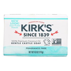 kirk’s natural original coco castile soap fragrance free, 4 ounce (packaging may vary)