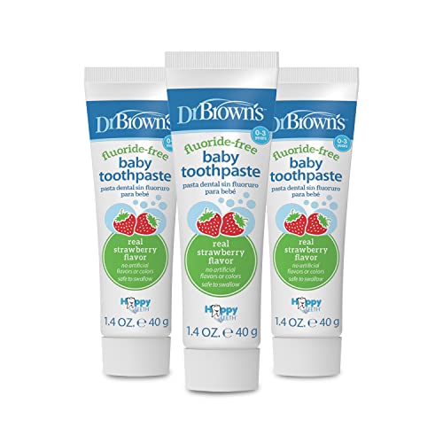 Dr. Brown's Baby Toothpaste, Strawberry Flavor Toddlers and Kids Love, Fluoride Free, Made in The USA, 0-3 Years, 1.4oz, 3 Pack