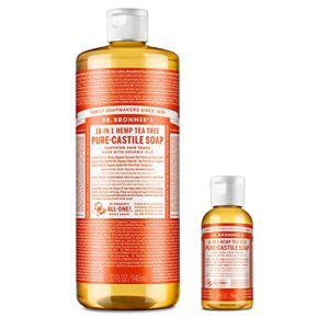 dr. bronner’s pure-castile liquid soap – tea tree bundle. 32 oz. bottle and 2 oz. travel bottle