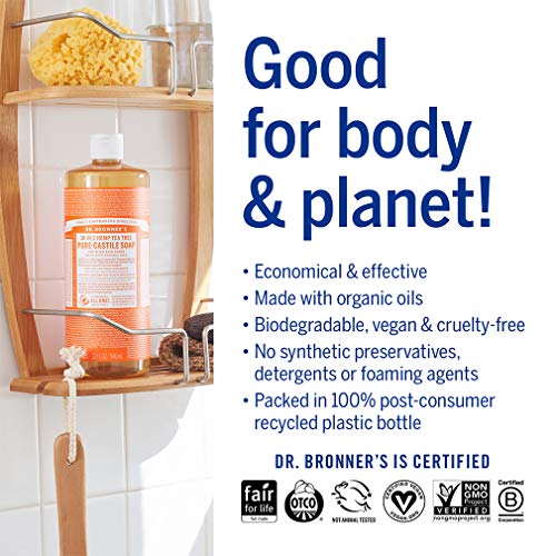 Dr. Bronner's Pure-Castile Liquid Soap – Tea Tree Bundle. 32 oz. Bottle and 2 oz. Travel Bottle