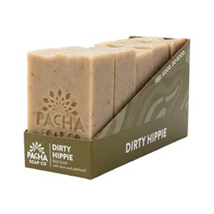 pacha dirty hippie bar soap 5 pack | premium, handcrafted soap with rolled oats and nutmeg | use as a natural face wash, hand soap, body wash | moisturizing soap with patchouli essential oils | 4 oz