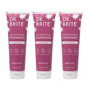 dr. brite natural kids antiplaque toothpaste, fluoride free sulfate free doctor formulated plant-based ingredients – berry, 5 oz (3-pack)