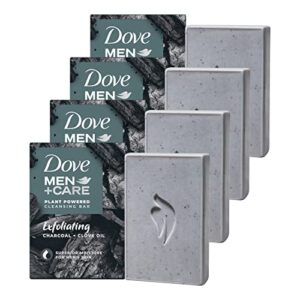 dove men+care natural essential oil bar soap exfoliating charcoal + clove oil 4 count to clean and hydrate mens skin 4-in-1 bar soap for men’s body, hair, face and shave 5oz
