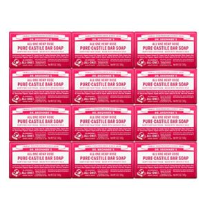 dr. bronner’s – pure-castile bar soap – rose, made w/organic oils, for face, body & hair, gentle & moisturizing, smooth lather, biodegradable, vegan, cruelty-free, non-gmo (5oz, 12-pack)
