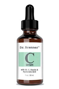 vitamin c serum 20% pure l-ascorbic acid, ferulic acid, vitamin e and hyaluronic acid for face and eyes natural anti aging anti wrinkle 1oz. by dr. brenner (1 oz)
