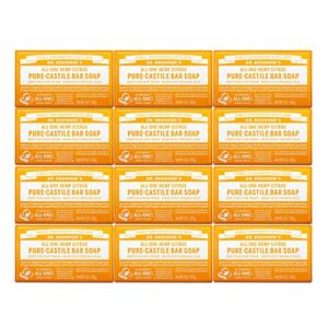 dr. bronner’s – pure-castile bar soap – citrus, made w/organic oils, for face, body, & hair, gentle & moisturizing, smooth lather, biodegradable, vegan, cruelty-free, non-gmo (5oz, 12-pack)