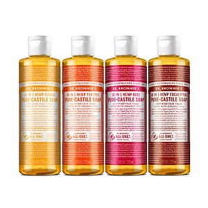 dr. bronner’s – pure-castile liquid soap variety pack – citrus, tea tree, rose, & eucalyptus, made with organic oils, 18-in-1 uses: face, body, hair, laundry, pets & dishes (8oz, 4-pack)