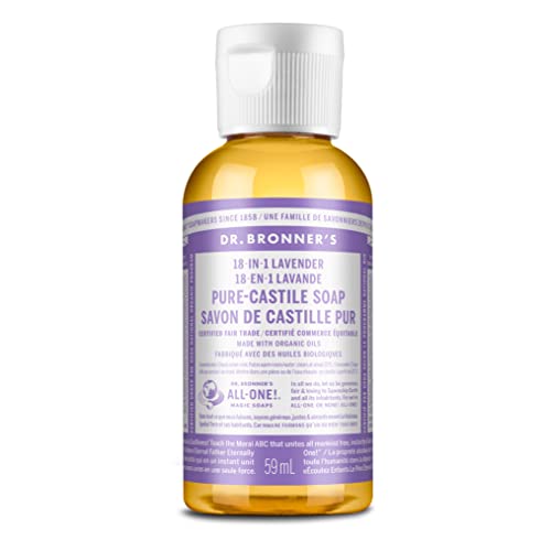 Dr. Bronner’s - Pure-Castile Liquid Soap (Lavender, 2 ounce) - Made with Organic Oils, 18-in-1 Uses: Face, Body, Hair, Laundry, Pets and Dishes, Concentrated, Vegan, Non-GMO