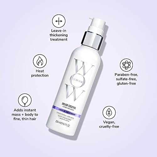 Color Wow Dream Cocktail Carb Infused – Leave in thickening treatment with heat protection; turns fine, thin, limp hair into thicker, fuller hair in a single blow dry