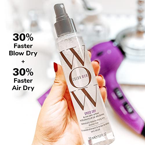 Color Wow Speed Dry Blow Dry Spray – Cuts blow dry time by at least 30%; Clinically proven; Alcohol free; Heat protectant; Helps prevent breakage and color fade; Cruelty free and gluten free