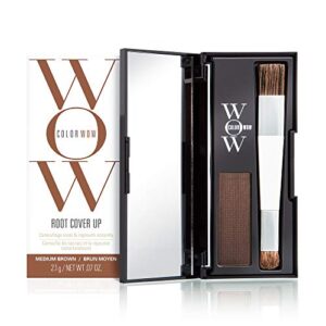 color wow root cover up, medium brown – instantly cover greys + touch up highlights, create thicker looking hairlines, water resistant, sweat resistant – no mess multi award winning root touch up