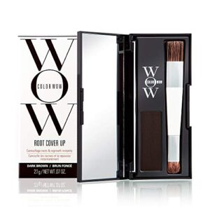 color wow root cover up, dark brown – instantly cover greys + touch up highlights, create thicker looking hairlines, water resistant, sweat resistant – no mess multi award winning root touch up
