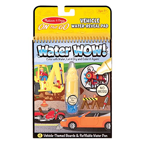 Melissa & Doug On the Go Water Wow! Reusable Water-Reveal Activity Pad - Vehicles - Stocking Stuffers, Mess Free Coloring Books For Toddlers Ages 3+, Travel Toys