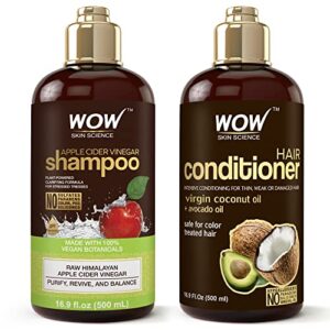wow skin science apple cider vinegar shampoo & conditioner set with coconut & avocado oil – men and women gentle shampoo set – hair growth shampoo for thinning hair & loss – sulfate & paraben free