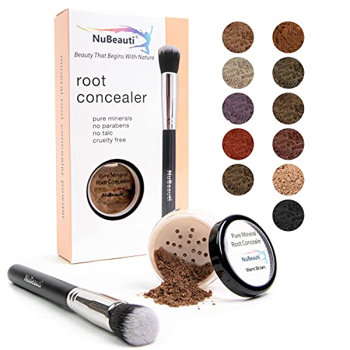 Hair Root Touch Up Powder – Root Cover Up Hair Powder – 11 True-to-Nature Root Concealer Shades – Zero Fragrance, Talc or Parabens – Hair Cover Hairline Powder by NuBeauti (With Brush, Warm Brown)