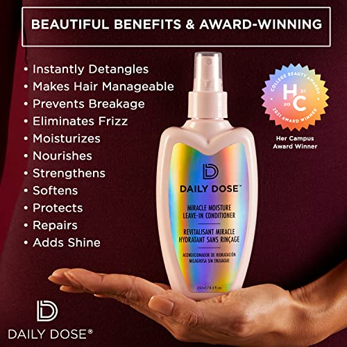 DAILY DOSE Miracle Moisture Spray Leave-In Hair Conditioner Detangler (Award Winning) 8.5oz, Paraben Free, Phthalates Free, Cruelty Free, Vegan