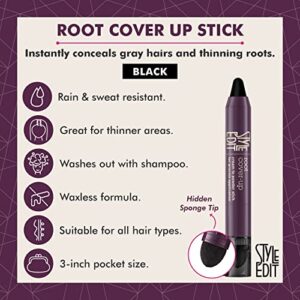 Style Edit Root Touch Up Stick for Black Hair, Root Concealer for Gray Hair Coverage, Temporary Hair Color, Premium Hair Shading Sponge Pen, Hair Makeup Root Cover Up, Travel Size, 0.11 oz Stick