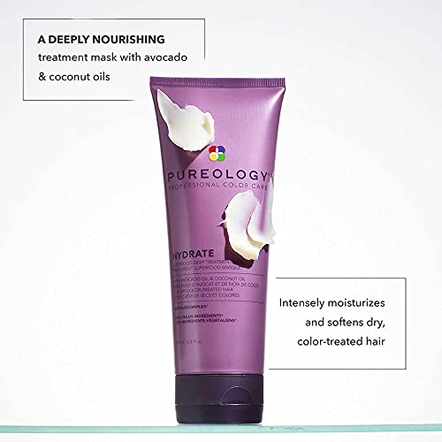 Pureology Hydrate Superfood Treatment | For Dry, Color-Treated Hair | Deeply Hydrating Treatment Mask | Silicone-Free | Vegan | Updated Packaging | 6.8 Fl. Oz
