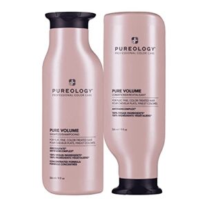 pureology pure volume shampoo and conditioner bundle | for flat, fine, color-treated hair | sulfate-free | vegan | updated packaging | 9 fl. oz.