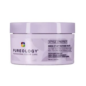 pureology style + protect mess it up texture paste | for color-treated hair | medium hold texture & shine | sulfate-free | vegan | updated packaging | 3.4 fl. oz. |