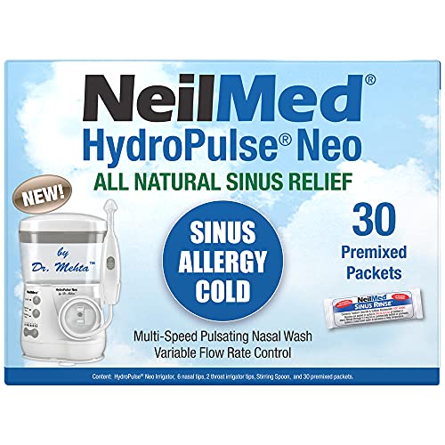 NeilMed HydroPulse Neo. Multi-Speed Electric Pulsating Nasal Sinus Irrigation System with 30 Sinus Rinse Premixed Packets.