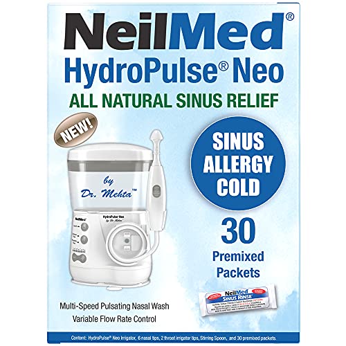 NeilMed HydroPulse Neo. Multi-Speed Electric Pulsating Nasal Sinus Irrigation System with 30 Sinus Rinse Premixed Packets.